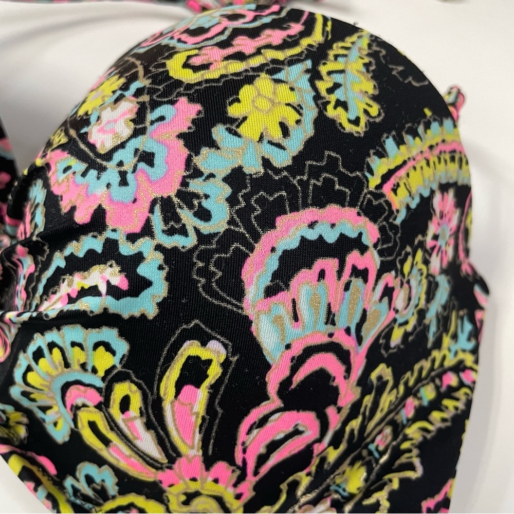 Victorias Secret 34D Flirt Bandeau Bikini Top Floral 3DA Black Pink Blue #1325 - Picture 11 of 12